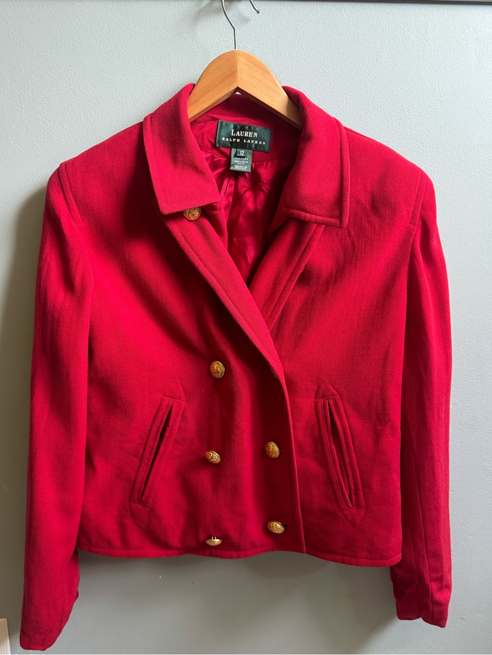 Lauren Ralph Lauren Double Breasted Wool Blazer Red Gold Buttons 12